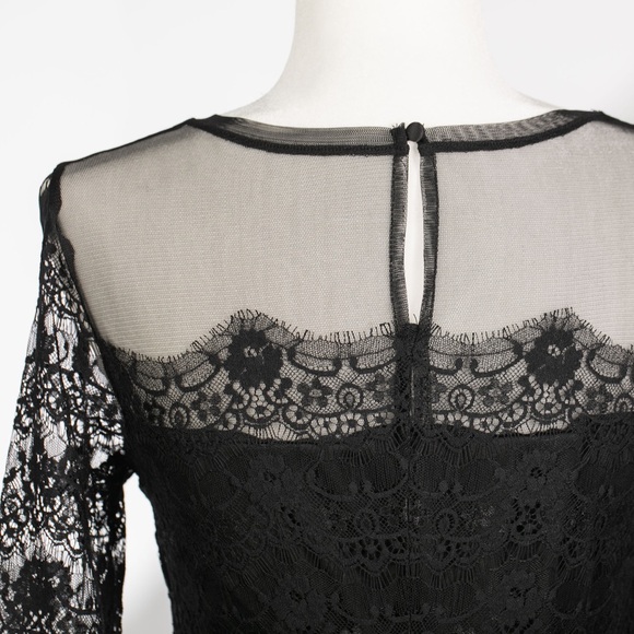 Black Lace Midi Dress with 3/4 Sleeves - Size 6 (Excellent Condition) - Picture 4 of 6